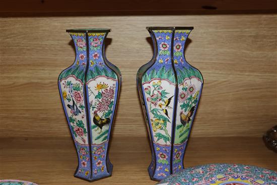 A pair of Chinese Canton enamel containers and vases, 19th/20th century